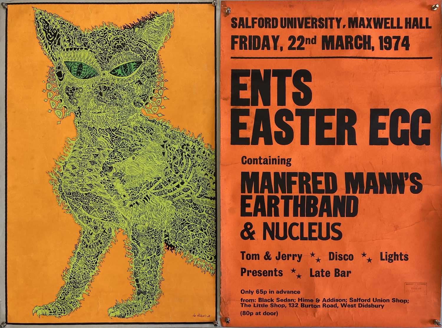 MANFRED MANN / NUCLEUS 1970S CONCERT POSTER / ORIGINAL BLACKLIGHT POSTER.