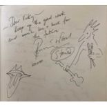 AUTOGRAPH BOOK INC ROLLING STONES RONNIE WOOD SIGNATURE AND ORIGINAL SKETCH.