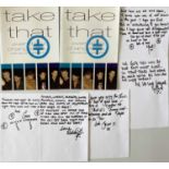 TAKE THAT - ORIGINAL HANDWRITTEN LETTERS FROM THE BAND.