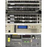 NEW ORDER RACK FILLED WITH AUDIO EQUIPMENT IN LARGE FLIGHT CASE