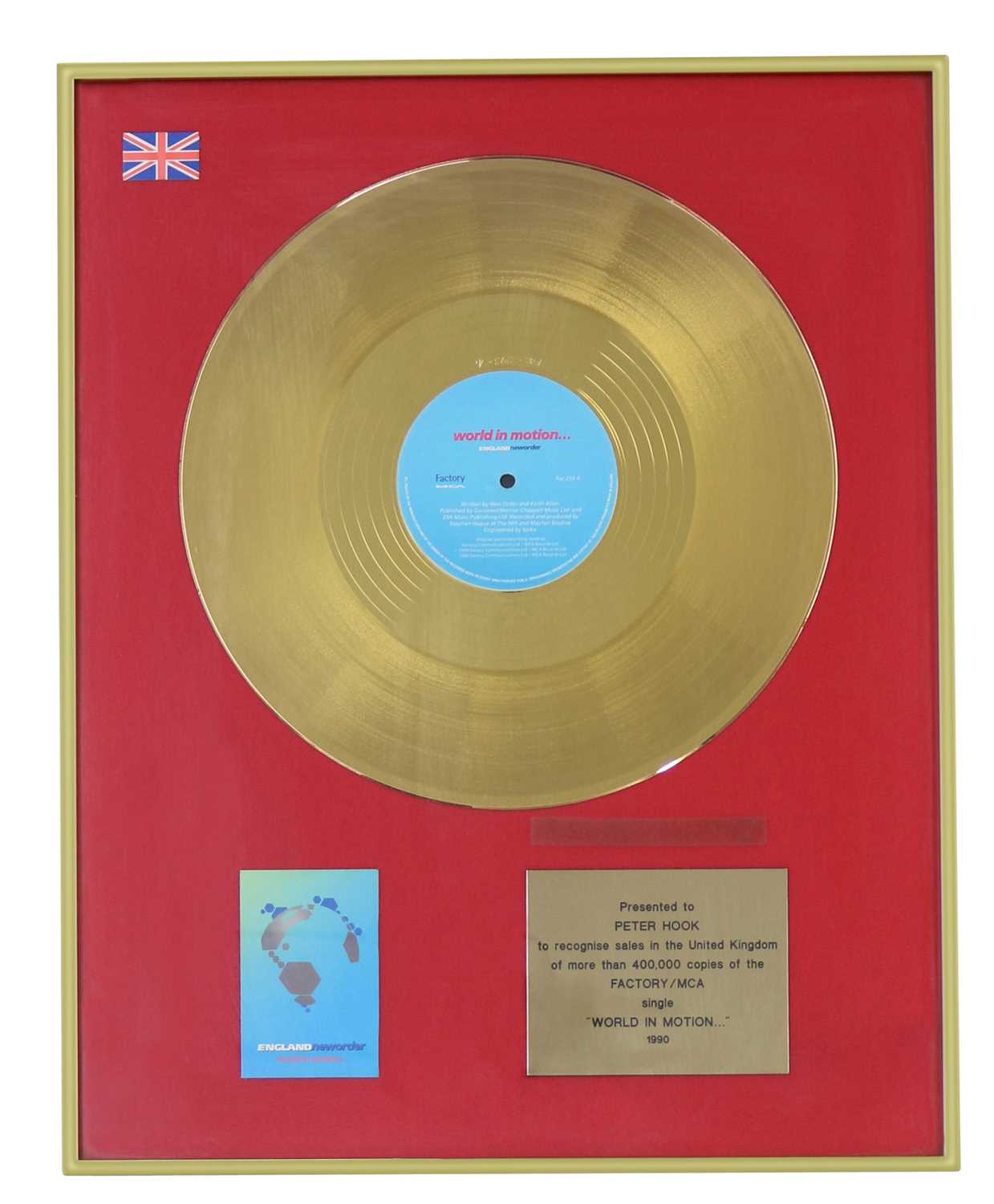 NEW ORDER WORLD IN MOTION UK GOLD DISC AWARD