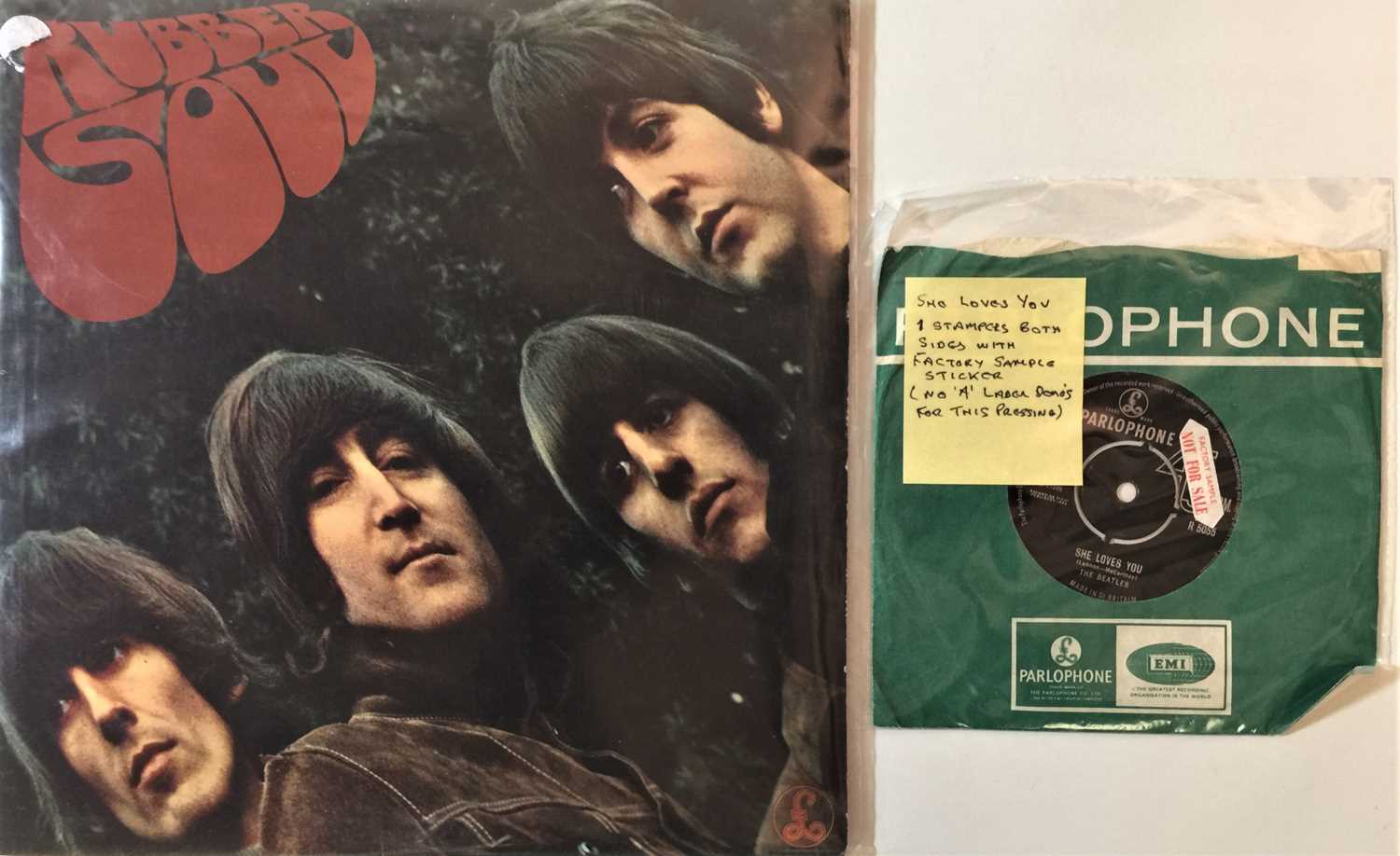 THE BEATLES - RUBBER SOUL/SHE LOVES YOU (ORIGINAL FACTORY SAMPLE STICKERED COPIES)