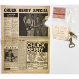 CHUCK BERRY BOTTLE OPENER AND TICKET STUB.