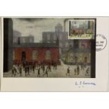 L.S. LOWRY (1887-1976) ARTIST SIGNED POSTCARD - COMING OUT OF SCHOOL