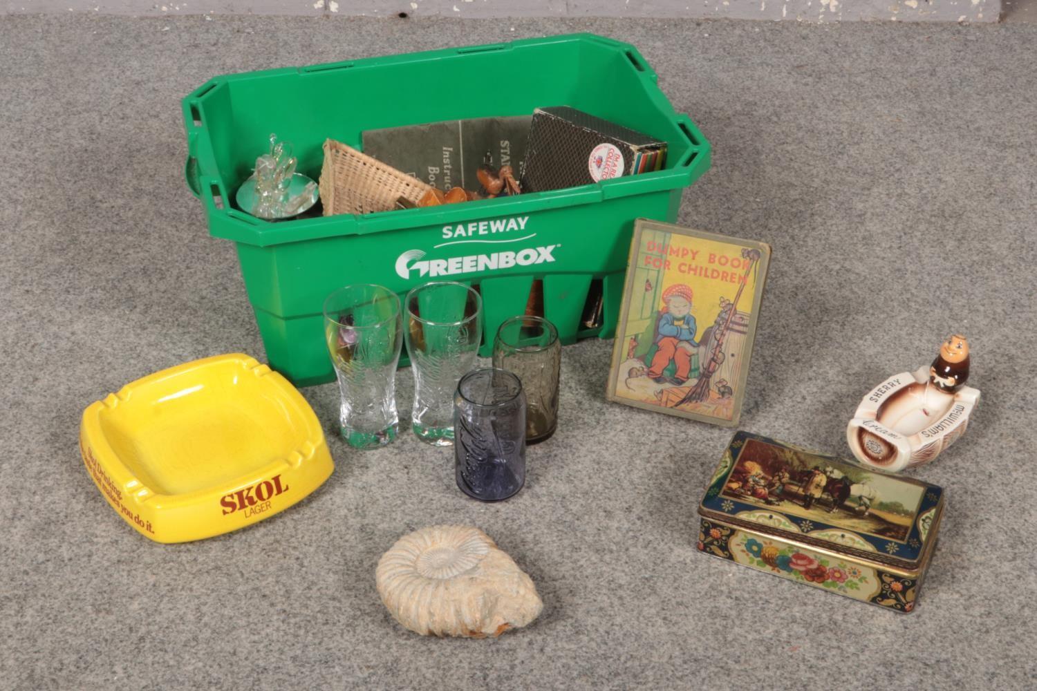 A group of mainly collectables, Nelson Dumpy book for children, Skol Lager ash tray, Blue Bird