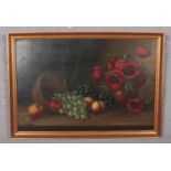 D.Eyrs, framed oil on board, still life poppies & fruit. (39cm x 59cm)