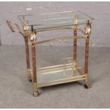 A Brass plated and Glass Drinks trolley, 75cm height, 40cm wide