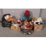 A large collection of soft toys, to include large Roland rat style example.