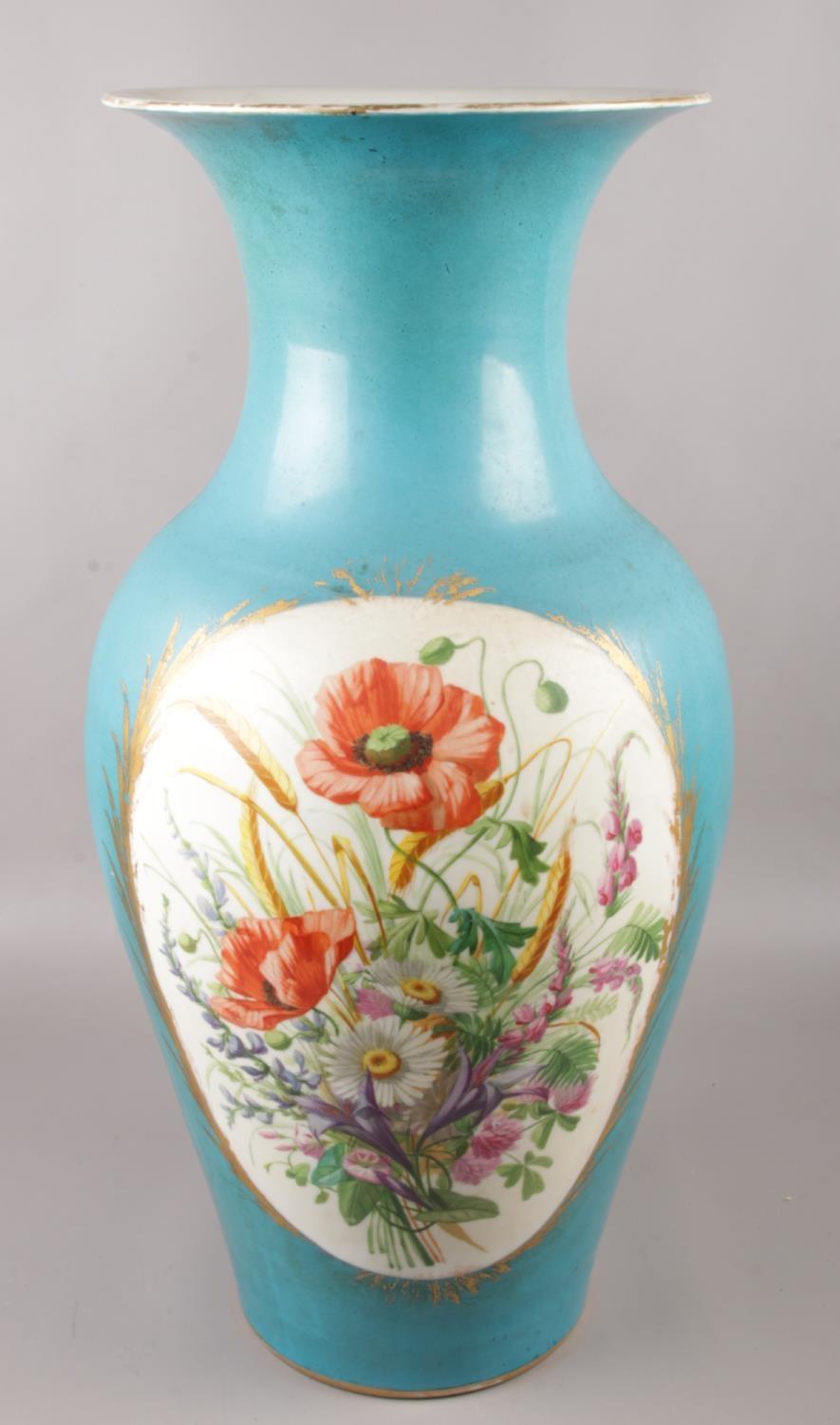 A large 19th century French Sevres style vase, with hand painted panels depicting figures and - Image 3 of 5