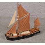 A Model of a Dutch cargo two masted sailing canal boat (72cm x 67cm)