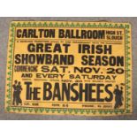 A rare original The Banshees poster for Carlton Ballroom, Slough. Old tape repairs.