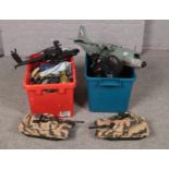 Two boxes of mainly Soldier Force Toys, Army Tanks, Helicopter, Aeroplane etc