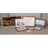 A collection of framed prints and watercolours, rural scenes etc