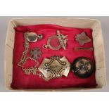 A box of vintage jewellery to include tortoiseshell pique brooch, etc.