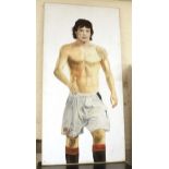 A large oil on box canvas. Portrait of Rolling Stones Mick Jagger with the body of David Beckham
