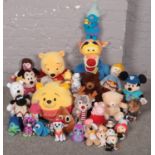 Three boxes of soft toys/teddies to include Disney, Mechanical Mickey & Minnie mouse, large Winnie