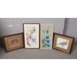 A collection of four framed pictures comprising of, two framed pictures of a pigeon and still