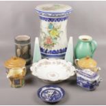 A collection of ceramics to include large pottery stand, Sylvac cottage ware, Hornsea salt