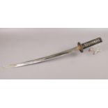A late 19th century Japanese Wakizashi sword with shagreen grip handle, pierced disc pommel, and