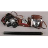 Three SLR cameras to include Pentax Me Super camera, Kodak coloursnap 35 camera, Kodak Retinette