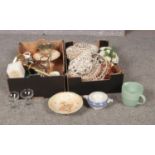 Two boxes of miscellaneous, Babycham glasses, Crown Devon Fieldings, Wood's Ware, examples jugs,