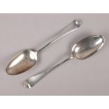 Two George III silver spoons, one assayed London 1764 by Thomas & William Chawner. (102g). Hallmarks