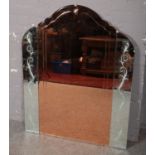 A large coloured glass bevel edge mirror. (123cm x 99cm)