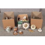 Three boxes of miscellaneous, Royal Worcester, Royal Grafton, Foreign examples, plates, tea set,