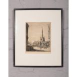 An original framed etching of Sheffield Cathedral from 1926 by Leonard Beaumont (British 1891 -1986)
