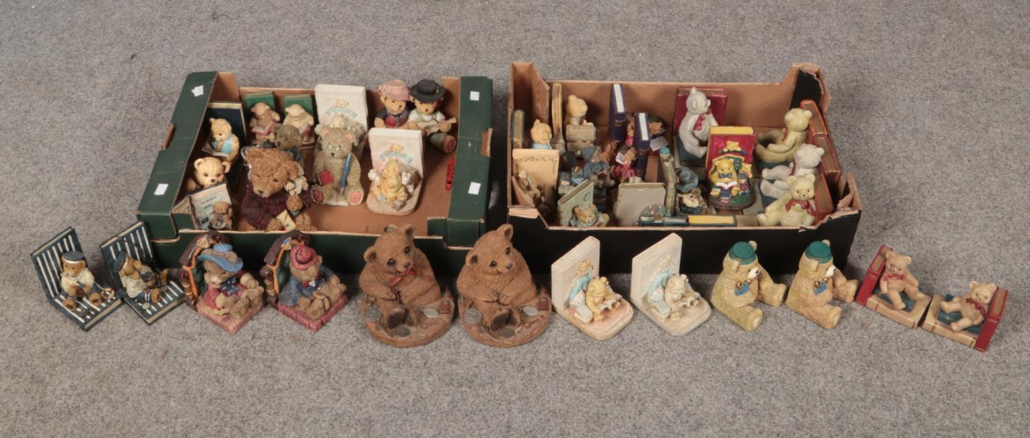 Two boxes of various teddy bear ornaments, but mostly bookends etc.