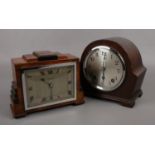 A walnut Art Deco Kendal & Dent 8 day mantel clock, along with an oak Garrard 8 day mantel clock.