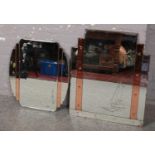 Two coloured glass bevel edge wall mirrors.