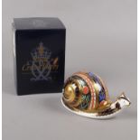 A Royal Crown Derby Garden Snail paperweight limited edition 315/4,500 with gilt stopper, signed &