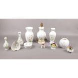 A selection of Aynsley in various patterns to include, a desk lamp in "Wild Tutor", a vase in "