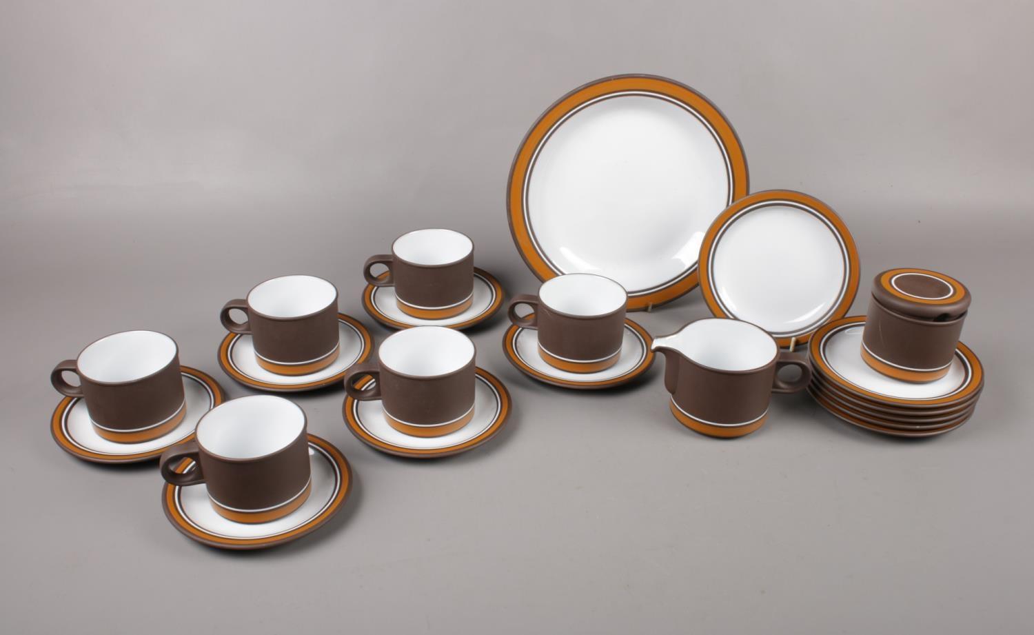 A box of Hornsea "Contour" 1978 part tea set, comprising of six cups and saucers, six side plates,
