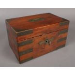A 19th century yew wood campaign box with brass mounts, working locks and key. Handle slightly