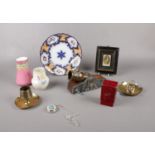 A collection of miscellaneous, Brameld ceramic plate, desk cannon, Stobert pocket watch, Poole &