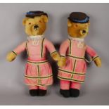 Two Merrythought beefeater mohair bears with glass inset eyes.