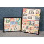 Two framed pictures of vintage advertising 'Cameras' & 'Sewing'. Smaller frame: Height 44cm &