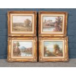 Four gilt framed landscape oils on canvas. Image sizes - Height 29cm, width 24cm. Condition good.