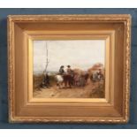 Heinrich Breling (German 1849-1914), A gilt frame oil on board, After The Battle, landscape scene
