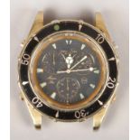 A gents gold plated Bulova Marine Star quartz Chronograph alarm wristwatch head. No battery.