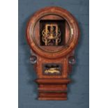 A 19th century inlaid mahogany drop dial wall clock case. With movement and pendulum.