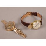 A ladies 9ct gold manual wristwatch along with a Huntana manual gold plated wristwatch with 9ct St