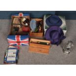 A quantity of miscellaneous. Including hats, pipes, lantern, football programmes, coins, etc.