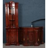 A modern Mahogany corner cupboard and matching sideboard. Corner Cupboard: - H: 207cm, W:66cm, D: