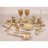 A collection of brassware. Includes Silver Jubilee goblets, bells etc.