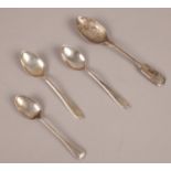 Four silver teaspoons. assorted hallmarks, 63g.