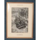 A framed print, Their Only Boat, after the original by William H Overend. From The Illustrated