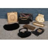 A collection of vintage hang bags. Clutch bags, purses Jane Shilton example etc